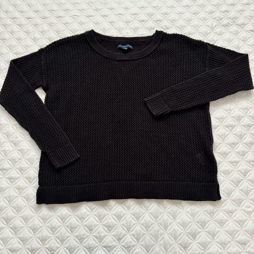 American Eagle Outfitters 100% Cotton Black Crew Open Knit Airy Sweater Sz XS